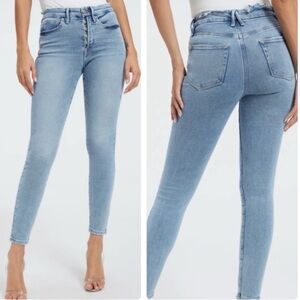 Good American Good Legs High Rise Button Fly Skinny Ankle Blue Denim Jeans 16
